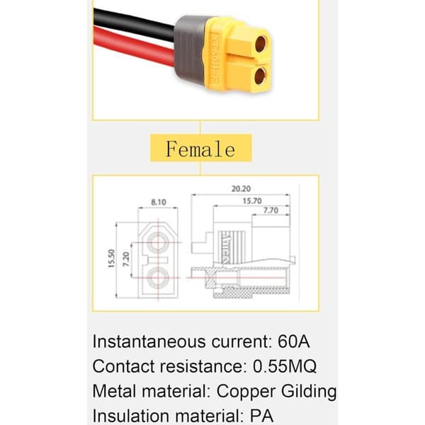 Solpanelkontakt till XT60 12AWG adapterkabel, för bärbar husbil solpanel kraftstation solgenerator 1.5M 4.9Ft