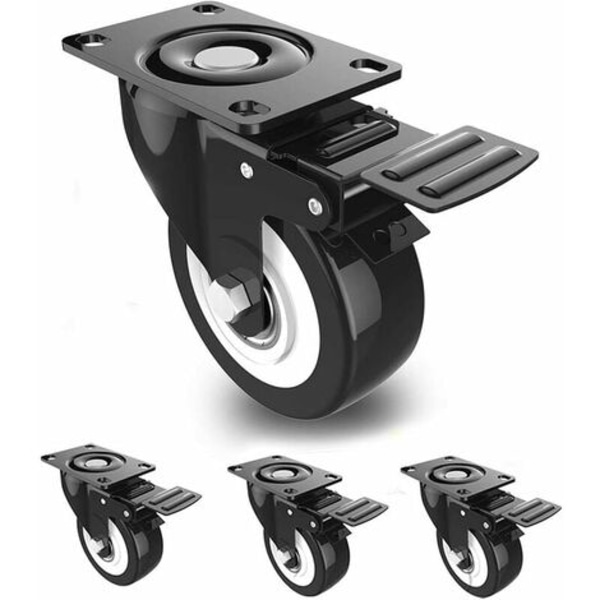 50 mm hjul med brems, 4 svingbare hjul for møbler/transport, møbelhjul, tunge hjul, total belastning ca.