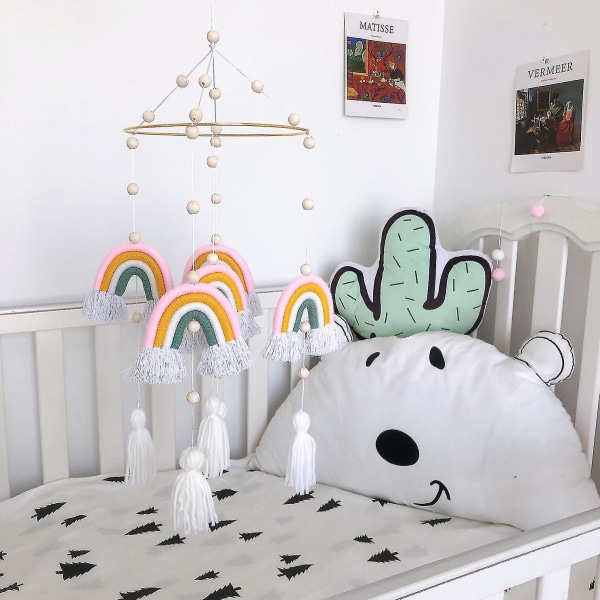 Baby Crib Mobiles regnbuetæppe med håndlavede vævede kvaster style 2