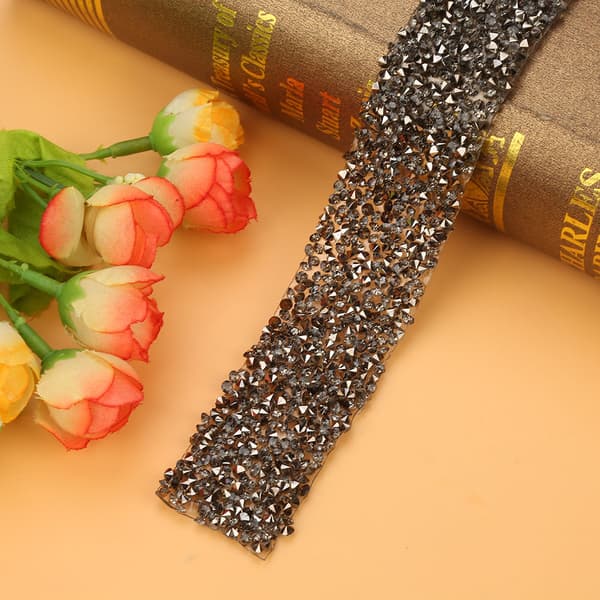 Grå Glitrende Krystall Rhinestone Bånd Dekorasjon 1 Yard 30mm