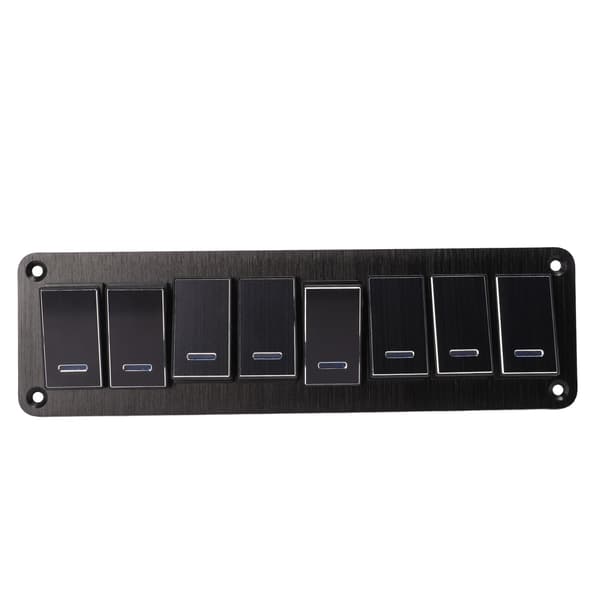 8 Gang Rocker Switch Panel 12V til 24V Legering Blå LED Toggle til Bil RV Motorcykel Bus UTV