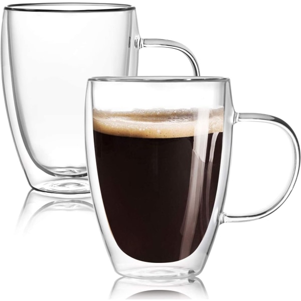 12 oz dubbelväggglas kaffemugg med handtag, isolerad kaffekopp, klart borosilikatglas, perfekt för cappuccino, T
