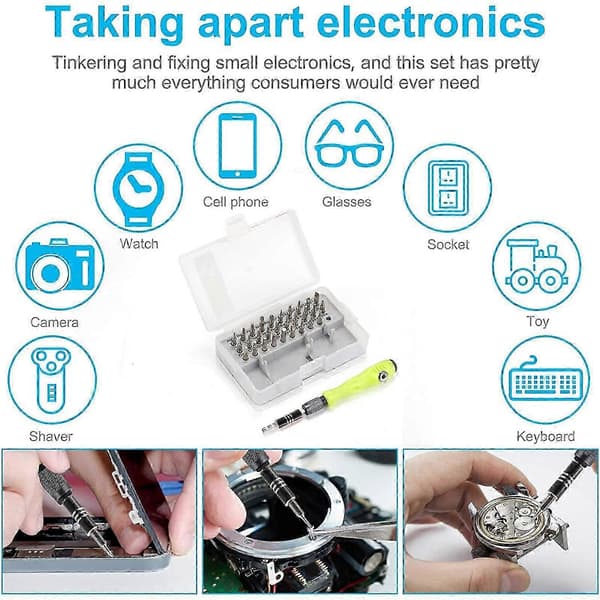 32 i 1 Mini Skruetrækkersæt Præcisionsbitsæt Bærbart Reparationssæt til Computer/Bærbar/iPhone/Briller, mini håndreparationsværktøj