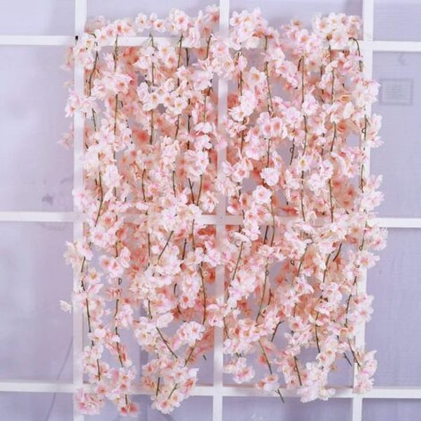 Kunstig silkeblomster Kirsebærblomsterkrans hengende vinranke til bryllup Hjemmehagedekorasjon 2 pakke (rosa)