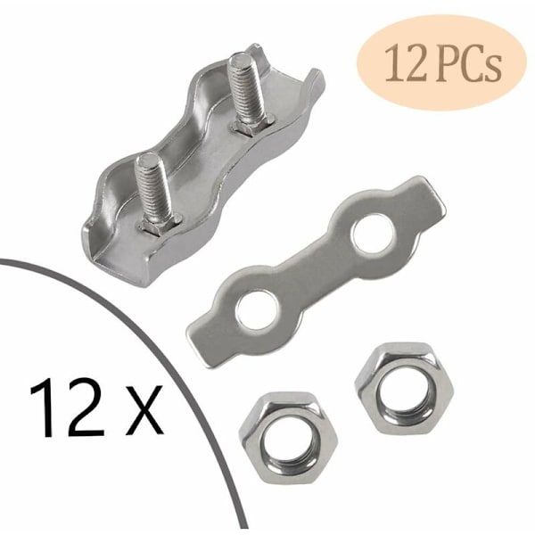 304 rustfrit stål dobbeltklemme kabelbindere, 12 stk dobbeltklemme M3, velegnet til arbejde