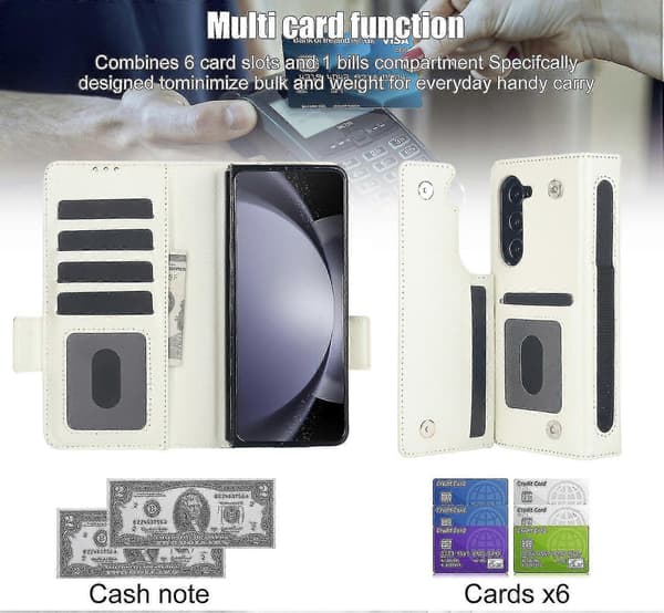 Sammenleggbart telefondeksel i skinn til Samsung Galaxy Z Fold5 White
