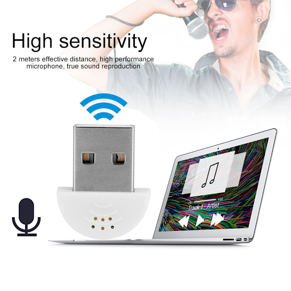 Bærbar USB Mini Studio Mikrofonadapter til PC - Hvid Lydoptagelsesmikrofon White