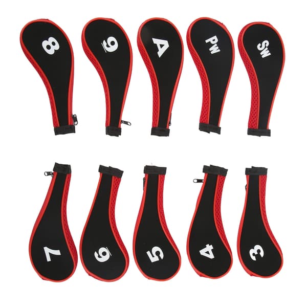 10 Stykk Golfkøllehodebeskyttelse Neopren Golfkøllehodebeskyttelse for Woods Irons Golfere Elskere Rød