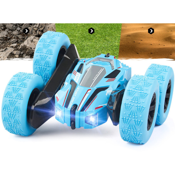 Kaksipuolinen Twist-auton kaukosäädin Kääntyvä auton pyörivä leluauto (tummansininen)