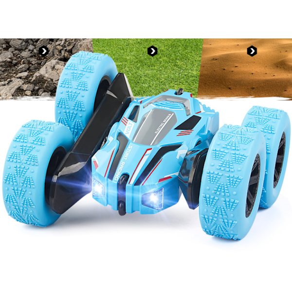 Kaksipuolinen Twist-auton kaukosäädin Kääntyvä auton pyörivä leluauto (vaaleansininen)
