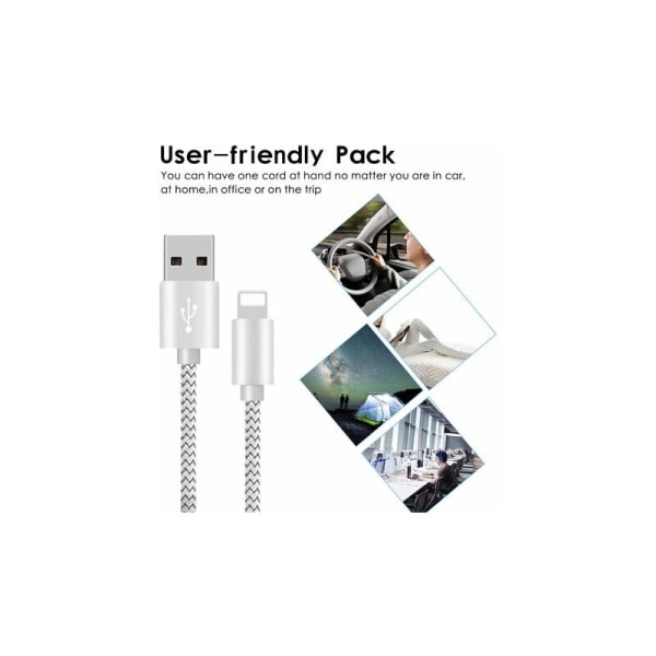 3m Apple Sølvgrå iPhone Opladningskabel Nylon 10ft Flettet Nylon USB Opladnings- og synkroniseringskabel til hjemmet indendørs
