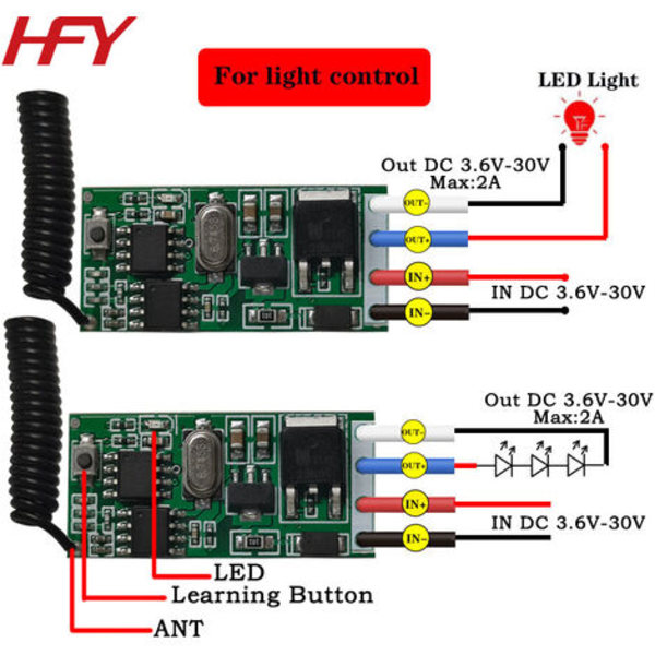 3,6V miniatyr fjärrkontroll, LED-åtkomstkontroll, enkelkrets trådlös fjärrkontroll.