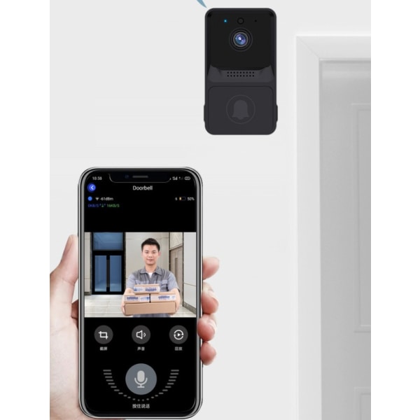 Svart videodörrklocka trådlös dörrklocka hem HD mörkerseende musik Dingdong elektronisk videointercom wifi smart dörrklocka