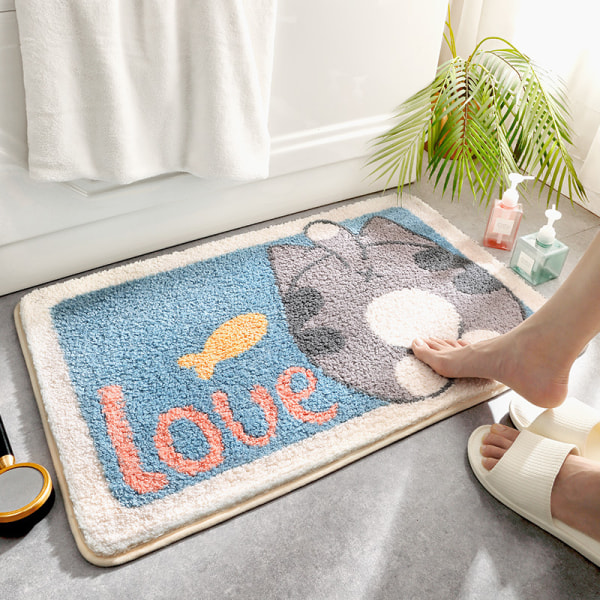 Soveværelse Entrémåtte Hjemmebadeværelsesdørmåtte Skridsikret absorberende fodmåtte til badeværelse, 40*60cm, kat,