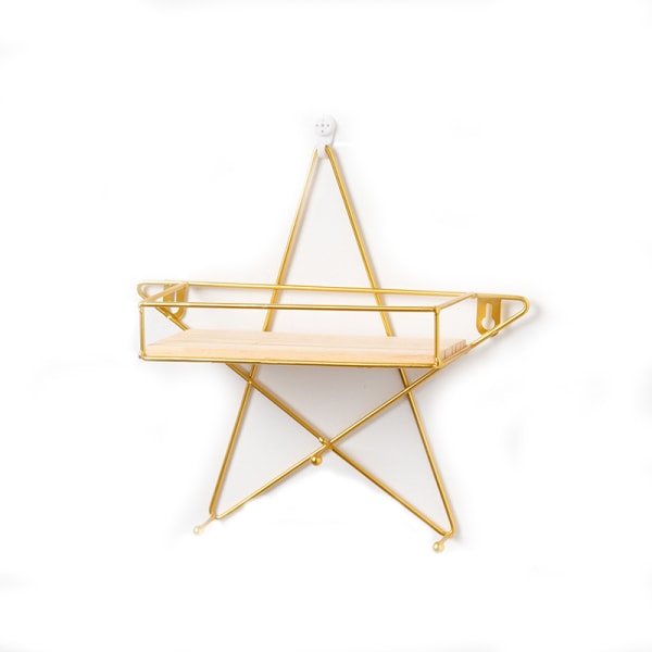 Operforerad hängande vägghylla Pentagram-guld 28*9*28cm,