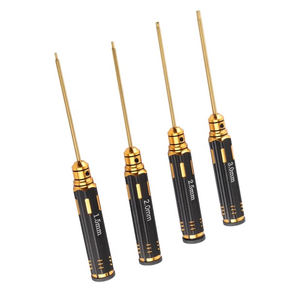 Titaniumbelagt modelskruetrækkersæt til fly, sort, 1,5 mm, 2,0 mm, 2,5 mm, 3,0 mm