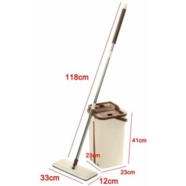 Foldbar fladmoppe 360° rotation med 4 mikrofibermopper + LAVENTE spand (beige)