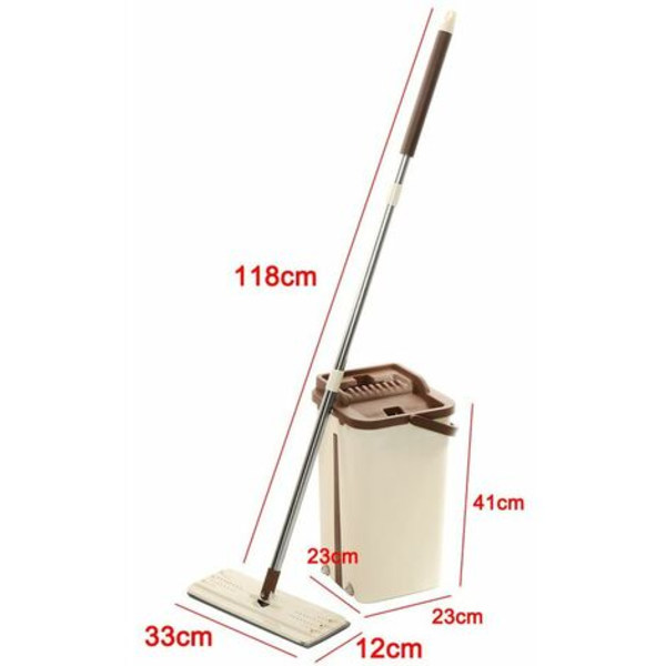 Sammenleggbar flatmopp 360° rotasjon med 4 mikrofibermopp + LAVENTE bøtte (beige)