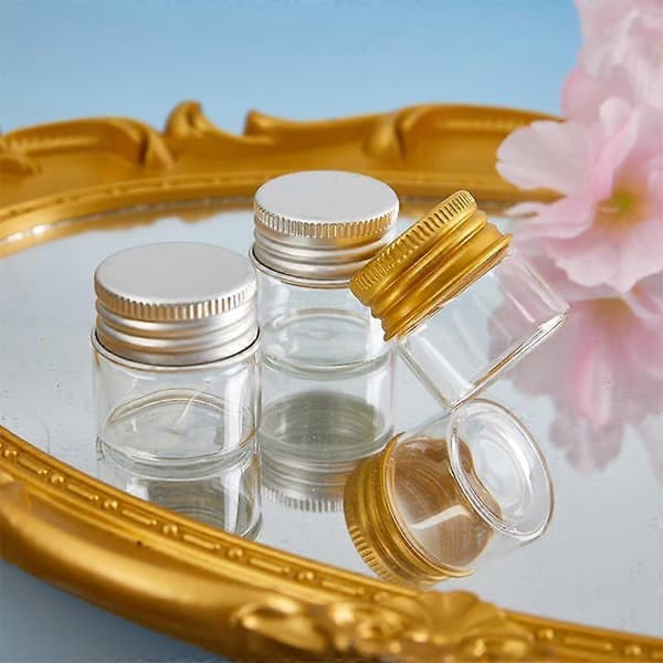 [HT]5st 10ml Små Glasburkar Flaskor Skruvlock Förvaringsburk Minibehållare Transparenta Provrörsflaskor silver
