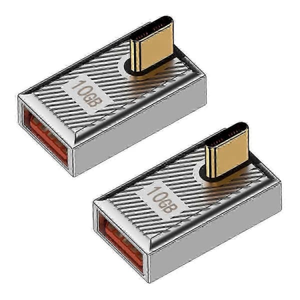 2 stk. 120W USB C til USB3.1 OTG 90 Adapter 10Gbps USBC Han til USB3.1 Hun Retvinklet Dataforbindelse Silver