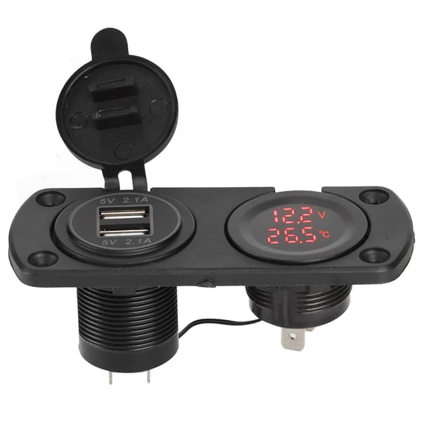 12V Bil Dobbelt USB Oplader Cigarettænderstik Rød Temperatur Voltmeter
