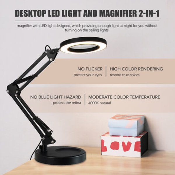 Forstørrelseslampe LED-forstørrelseslampe Sammenleggbar skrivebordslampe Leselampe USB-strømforsyning, hvit klips - hvit klips