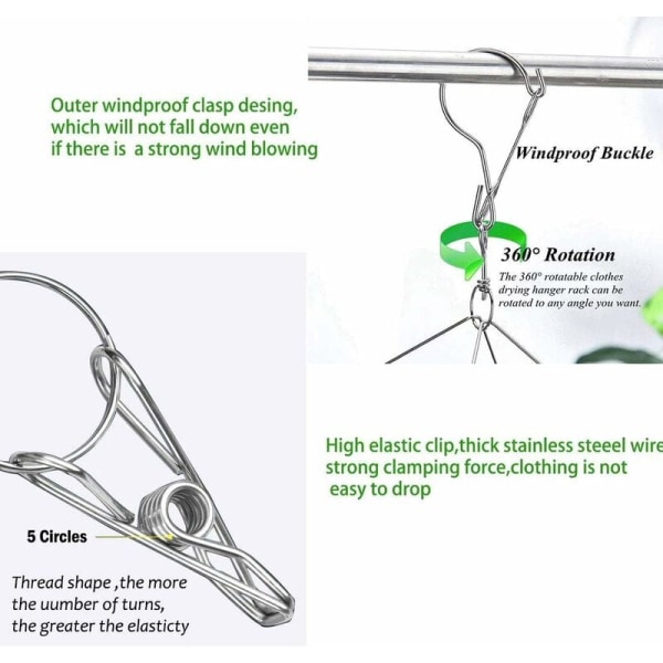 Torkställ med flera clips för hushåll Torkställ i rostfritt stål (2 st båge av rostfritt stål 36 Extra tjockt torkställ med 4.0 clips),