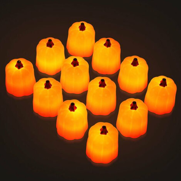 12x LED gresskar telys LED-knapplys Fairy Lights Halloween-lys - oransje
