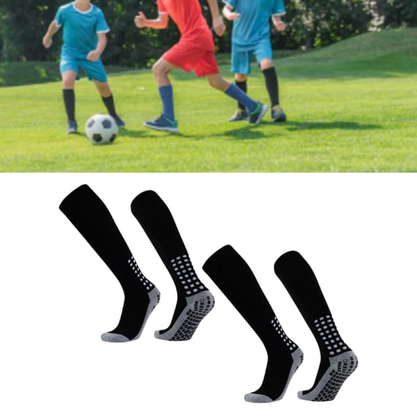 Fotballstrømper for barn, svetteabsorberende, hindrer skliing, elastiske sportstrømper for barn, gutter og jenter, svarte, 2 par