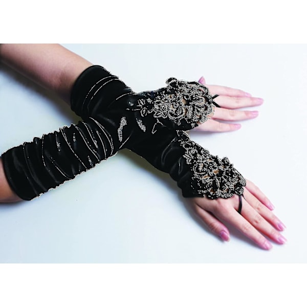 Svarta handskar Långa handskar 1920-talet Accessoarer Kostym Fingerless Handskar För Kvinnor Roaring 20-tal Tillbehör Klassiska Satin Armbågslängd Handskar (s12)