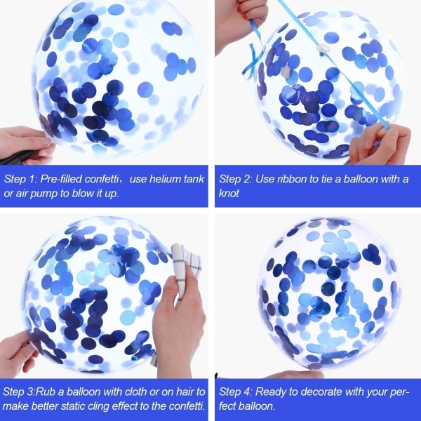 60 vita blå ballonger ballonger med blå konfettiballonger, 12 tums heliumballonger för bröllopsfödelsedagsdopdekoration (blåvit)