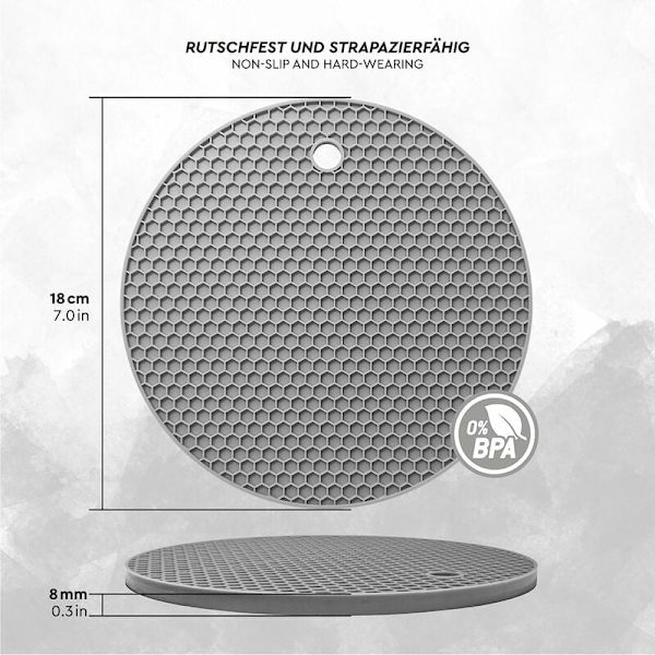 Rund silikon honeycomb Coaster med isolasjonspute (Nordic Grey Diameter 18cm 4stk)