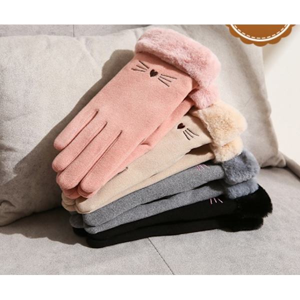 Naisten talvihanskat plus samettia paksu lämmin sisällä söpö saksalainen samettikosketusnäyttö syksyn ja talven kylmänkestävä sähköauto Pink Gloves