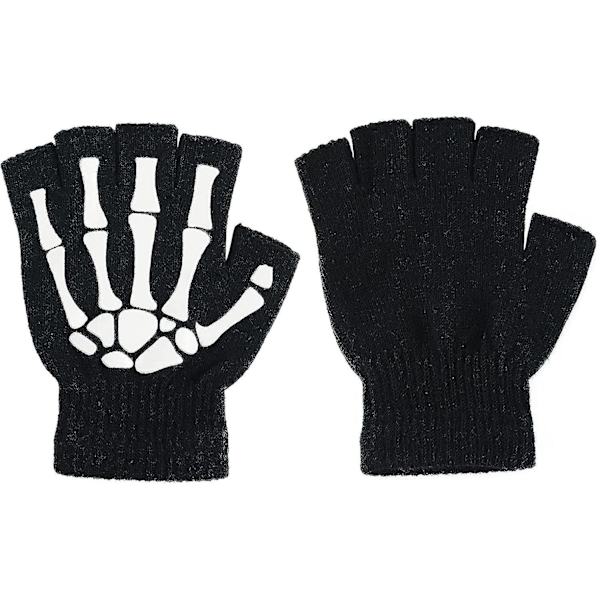 Skeletthandskar-lysande Stretchy Costum Handskar Fingerless Skull Handskar Ett par