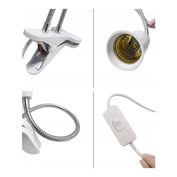 Europeisk standard klemmelampehode - 2 universelle lampehoder med bryterforlengelseslampeholder, egnet for sovesaler,
