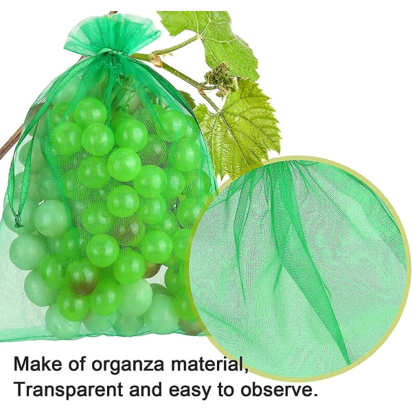 100 sidepussia, joissa kiristysnyöri hedelmien suojaamiseksi Grass green 10*15cm
