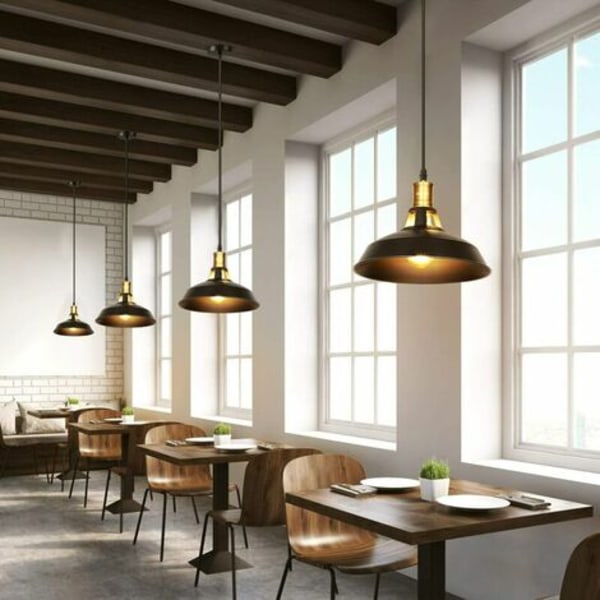 Sett med 3 industrielle anheng lysekrone taklampe E27 metallskjerm for soveromsbar - svart - svart