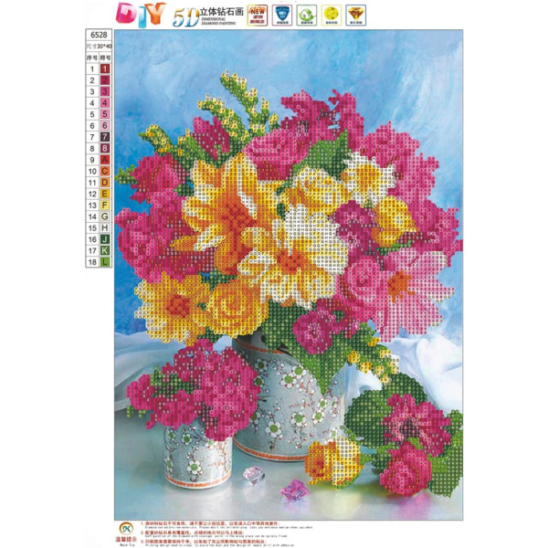 5D DIY Diamantmaleri efter nummer Kit Rundt bor Krystalperler Rhinestone Picture Wall Stickers Dekor Blomster i en vase 30x40cm,