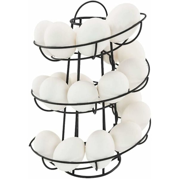 Eggdispenser Spiraloppbevaring, Metalljern Spiral Eggholder Eggstativ Kjøkkendisplaystativ, for 24 egg (svart)