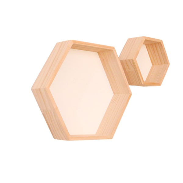 Massivt træ væghylde display hylde hexagonal honeycomb hylde (stor, lille hvid,),