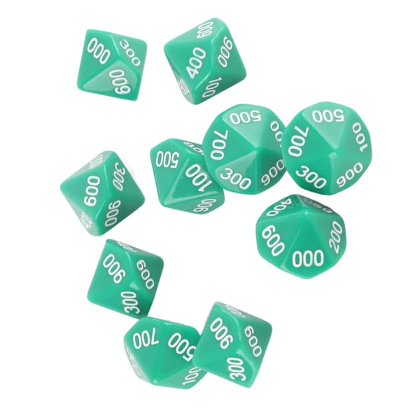 10-pack 10-sidiga tärningar med vita siffror, Wise Teaching Dice för spel, utbildning, underhållning, grön
