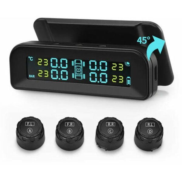 Universal TPMS C260 Solar trådlös däcktrycksmätare i realtid bildäcktrycksmätare med LCD-skärm och 4 exter