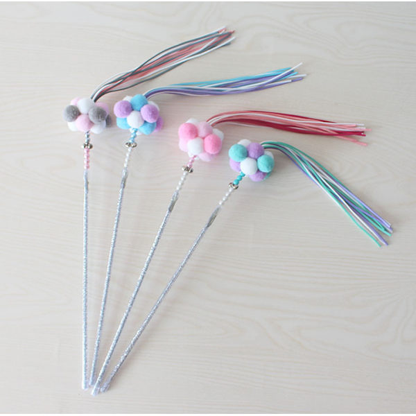 Husdjur handgjord Cat Funny Cat Stick, Bell Feather Funny Cat Stick, Fairy Stick, Cat Toy (grå tredelad set)