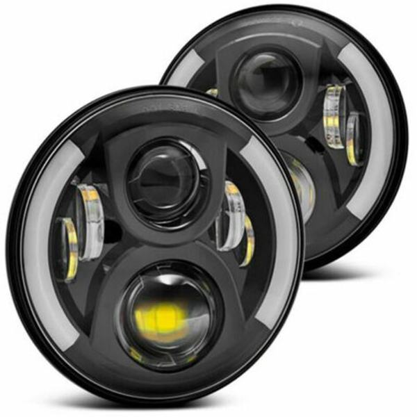 12V/24V Motorcykel LED Rund Forlygte Retro Blinklygte 7 tommer Forlygte Erstatning til Jeep Wrangler, model: Bla