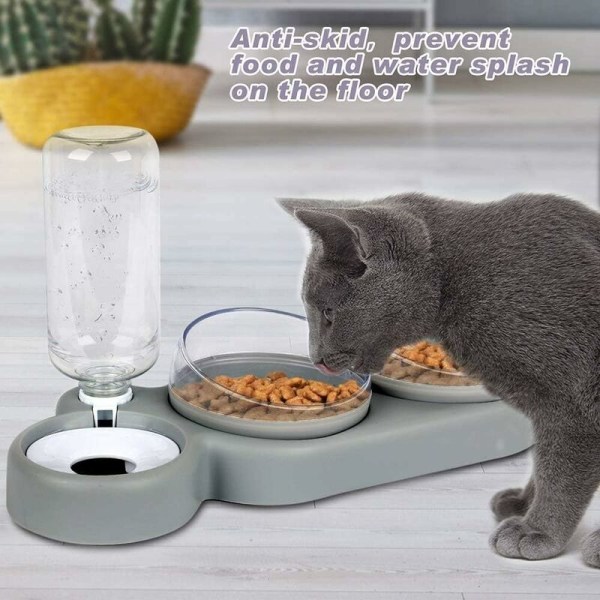 Grå Justerbar Sned Mun Tre Skålar Automatisk Vattendispenser Dricksbassäng Universal för katter och hundar