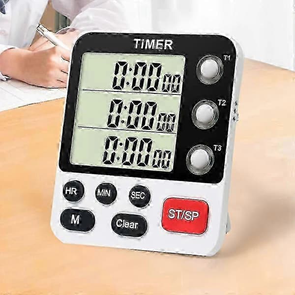 Digital kökstimer med minnesfunktion, 3-kanals upp-/nedräkningstimer White