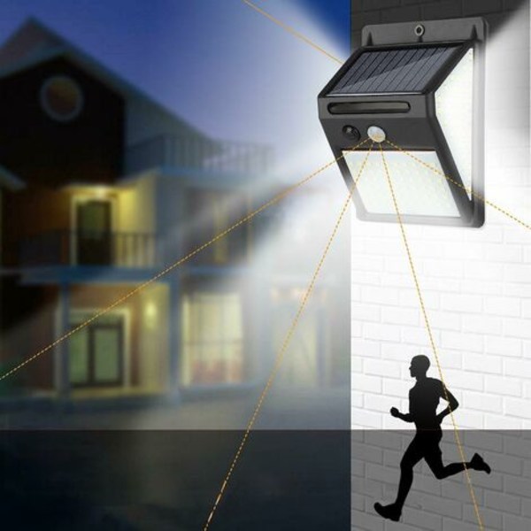 4stk 140 Led Solar Vanntett Utendørs Vegglampe Pir Bevegelsessensor Hageterrasse