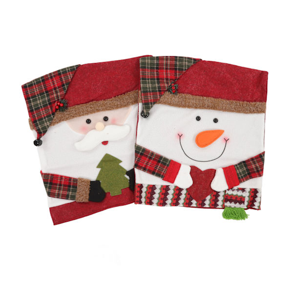 2 st julstolar ryggöverdrag set med gammal man och snögubbe tema - dekorativa non-woven tyger för semester middag stol dekor