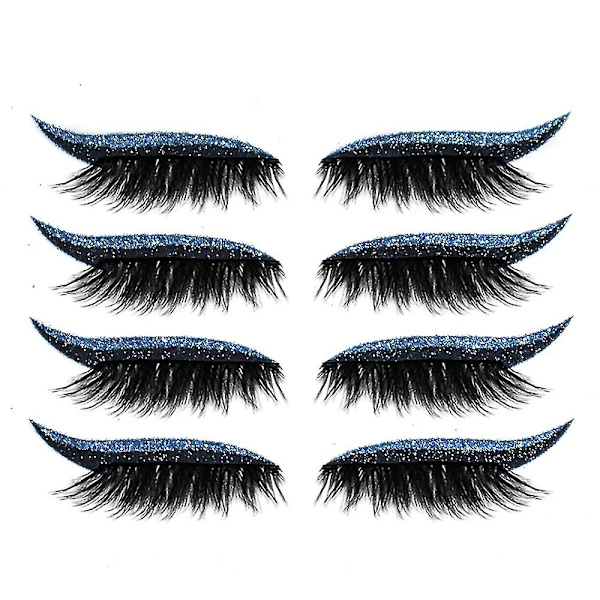4 paria uudelleenkäytettäviä glitter-silmärajatarroja Blue