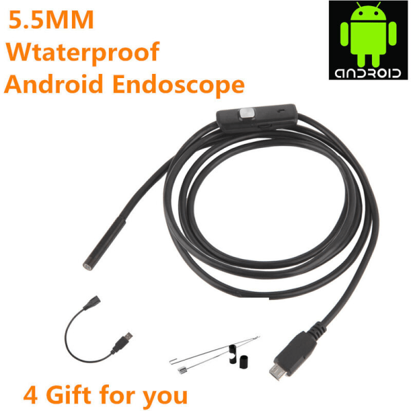 5,5 mm til 2 m USB-endoskop myk ledning, 2 i 1 HD-kamera USB-inspeksjonsboreskopkamera for Android